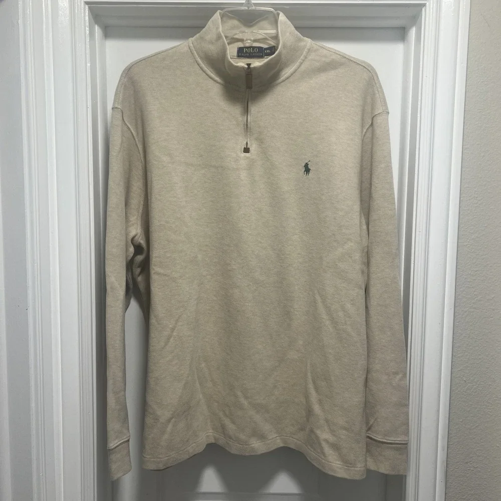 Polo Ralph Lauren Sweater Men's XXL Oatmeal 1/4 Zip Pullover Pony Logo